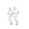 Exercising running couple jogging illustration vector isolated on white background line art