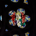 Stained Glass in Exeter Cathedral, West Window Tracery Light Close up H Royalty Free Stock Photo