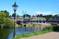 Cricklepit suspension bridge and river Exe, Exeter, UK. Royalty Free Stock Photo