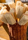 Exfoliating brush sponge. Selective focus of natural loofah sponge gourd for bath rub