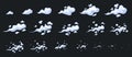 Exhaust animation. Animate smoke cloud, cartoon dust 2d animated effect for game, frame sprite sheet motion steam