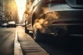 Exhaust from a car exhaust pipe, city background Royalty Free Stock Photo