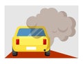 Exhaust fumes machine illustration. Environmental pollution with carbon dioxide, dangerous smog spoils air toxic