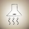 Exhaust hood. Range hood. Kitchen ventilation sign. Vector. Brush drawed black icon at light brown background. Illustration. Royalty Free Stock Photo