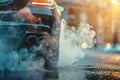 Exhaust smoke coming out of the pipe of the car, Combustion fumes coming out of car exhaust pipe Royalty Free Stock Photo