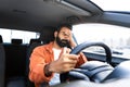 Exhausted Arab Driver Man Stuck In Traffic Jam In Car Royalty Free Stock Photo