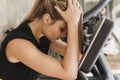 Exhausted woman after her fitness workout in the gym Royalty Free Stock Photo