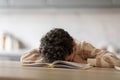 Exhausted Black Boy Sleeping On Books While Doing School Homework Royalty Free Stock Photo