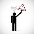Exhausted business man with burnout sign pictogram concept of stress, headache, depression