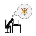 Exhausted business man at his desk have no idea pictogram concept of stress, burnout, headache, depression