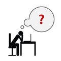 Exhausted business man pictogram at his desk concept of stress, burnout, headache, depression