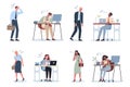 Exhausted business man and woman set. Business people with lack of energy