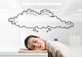 Exhausted business woman sleeping on desk