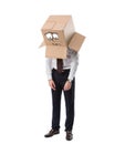 exhausted businessman with cardboard box on head standing Royalty Free Stock Photo