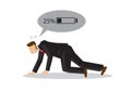 Exhausted businessman with low battery power. Concept of exhausted employee or corporate fatigue