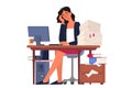 Exhausted businesswoman sitting in the office. Deadline concept. Royalty Free Stock Photo