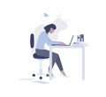 Exhausted businesswoman sitting in the office. Deadline concept. Royalty Free Stock Photo