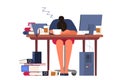 Exhausted businesswoman sleaping in the office putting her head on the desk. Royalty Free Stock Photo