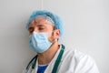 Exhausted doctor with closed eyes in face mask Royalty Free Stock Photo