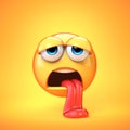 Exhausted emoji isolated on yellow background, tired emoticon 3d rendering Royalty Free Stock Photo