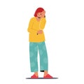 Exhausted Female Character. Woman In Cozy Pajamas And Slippers Seeks Comfort, Yearning For A Restful Sleep