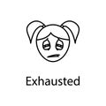 exhausted girl face icon. Element of emotions for mobile concept and web apps illustration. Thin line icon for website design and