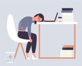 Exhausted girl sleeping on working office table Royalty Free Stock Photo