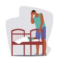 Exhausted Man Character Beside A Wailing Baby In A Crib, Overwhelmed And On The Brink Of Tears, Longing For Some Respite