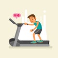 An exhausted man on a treadmill. vector illustration Royalty Free Stock Photo