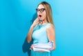 Exhausted office woman with a stack of documents Royalty Free Stock Photo