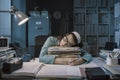 Exhausted office worker sleeping in the office Royalty Free Stock Photo
