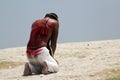 Exhausted penitent during Easter holy week in Philippines