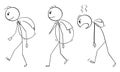 Exhausted Person in Bad Shape on Trip , Vector Cartoon Stick Figure Illustration