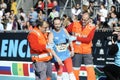 Exhausted runner at the finish line of the Valencia 2019 marathon