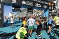 Exhausted runner at the finish line of the Valencia 2019 marathon