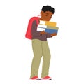 Exhausted Schoolchild Character, Laden With Towering Books, Slumps Wearily, Eyelids Drooping Cartoon Vector Illustration