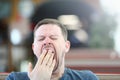 Exhausted Sleepy Male Yawning Facial Portrait