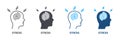 Exhausted Stressed Brain and Human Head Silhouette and Line Icon Set. Stress, Migraine, Dizzy, Anxiety, Depression