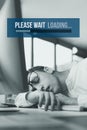 Exhausted office worker and slow loading bar