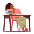 Exhausted Student Girl Slumbers On The Desk, Fatigue Etched On The Face, A Silent Portrait Of Academic Weariness