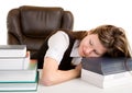 Exhausted Student Sleeping on Her Books