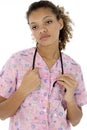 Exhausted Young Black Nurse in Scrubs over White Royalty Free Stock Photo