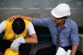 Exhausted young foreman at construction site Royalty Free Stock Photo