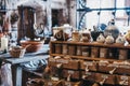 Exhibit of medieval kitchen inside Vianden Castle, Luxembourg Royalty Free Stock Photo