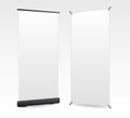 set of realistic trade exhibition banner stand or white blank exhibition kiosk or stand booth corporate commercial. 3D Render.. Royalty Free Stock Photo