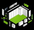Exhibition booth isometric hi-res 3D template Royalty Free Stock Photo