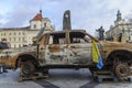 Exhibition of destroyed cars from the Bakhmut frontline displayed in Ukraine`s Lviv, amid the Russian invasion of Ukraine