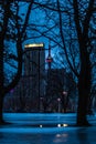 Exhibition district in modern metropolis city of Toronto, with epic view of famous CN tower in background