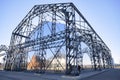 Exhibition and entertainment building of modern architecture made of openwork metal and mirrored walls in Nizhny Novgorod