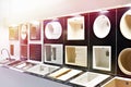 Exhibition of kitchen sinks in store Royalty Free Stock Photo